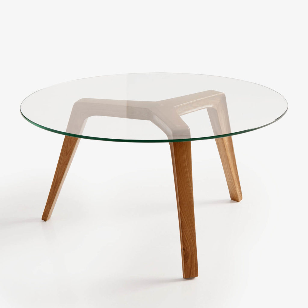ICON mesa auxiliar madera de roble y cristal